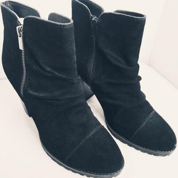 White Mountain-Black Slouch Taft Zipper Leather Suede Ankle Boots Size 10M - Picture 4 of 11